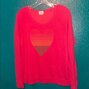 Sundry Red Long Sleeve Tee with Heart Design Cotton/Rayon Soft
